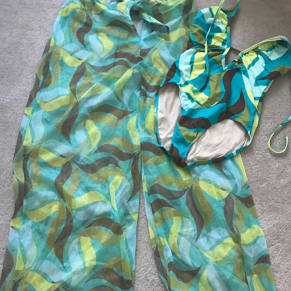 NWT Aqua multi-colored swimsuit with mesh pants.